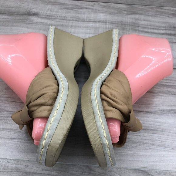 Earth Spirit Wedge Sandals Womens 8 Liberty Tan Leather Bow Slip On Shoes - Picture 8 of 13